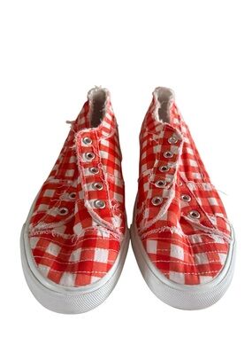 Corkys Size 10 Orange Red Gingham Slip On Sneakers